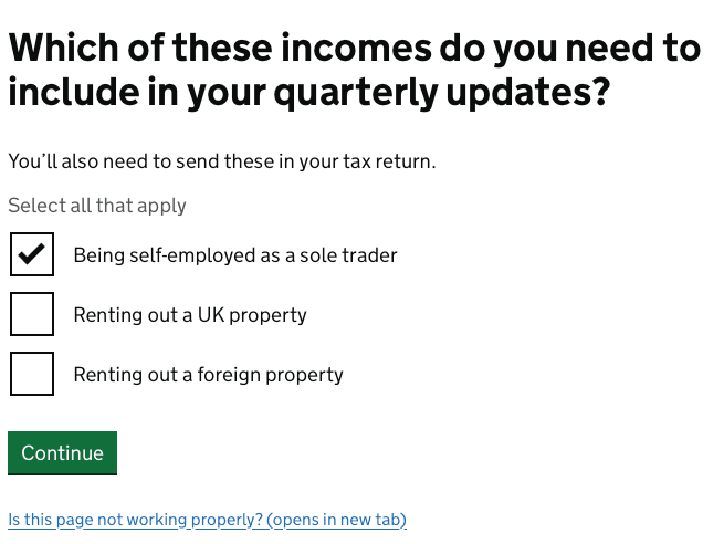 HMRC finder tool income selection, rental income and self employment income