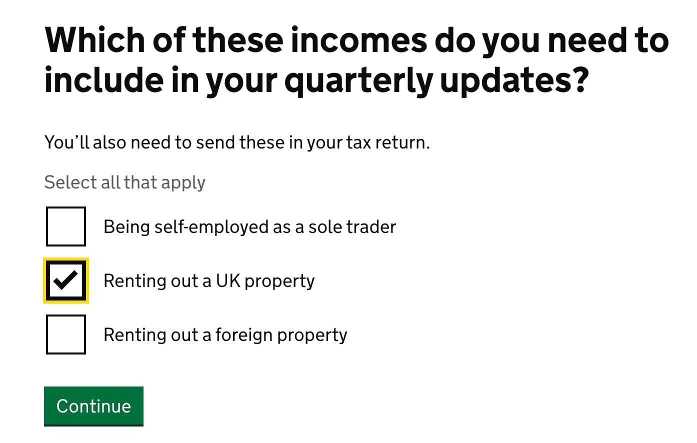 HMRC finder tool income selection