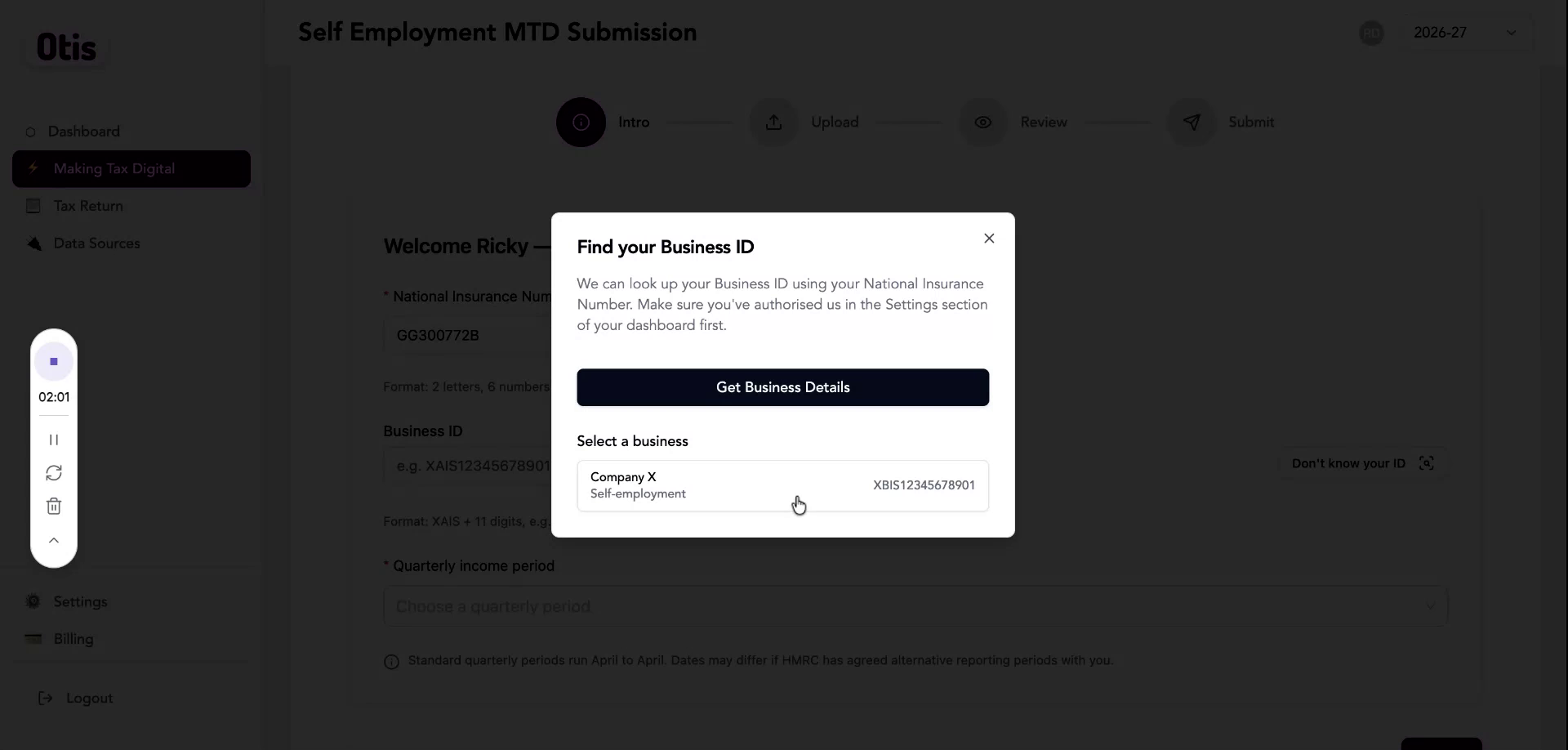 Step 4: Otis retrieves your MTD business Id